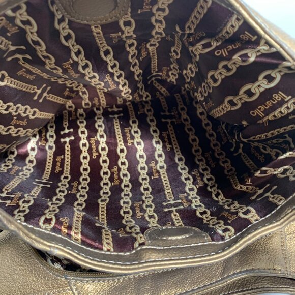 TIGNANELLO Metallic Bronze Leather Hobo Bucket Shoulder Bag + Keychain, Wallet - Picture 13 of 14